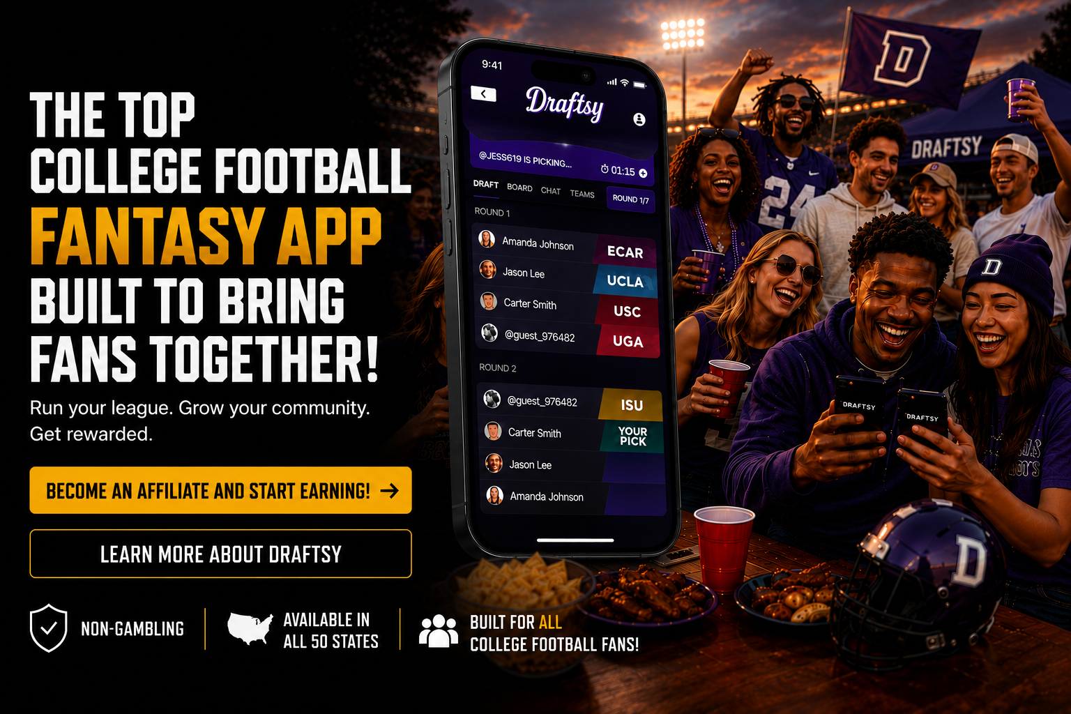 The college football fantasy app built to bring fans together.