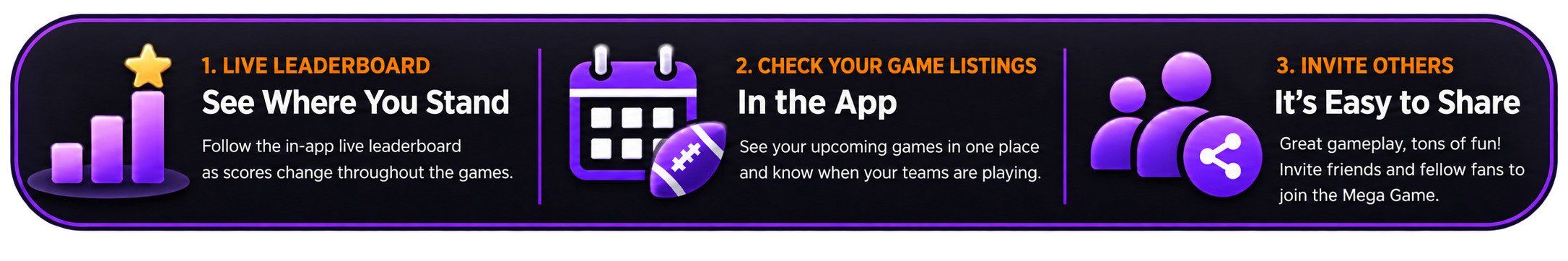 Live leaderboard, check your game listings, and invite others